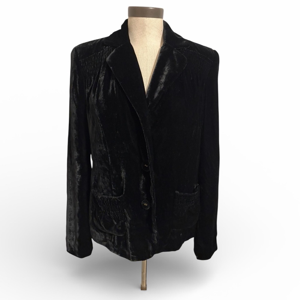 JM Collection Velvet Blazer Jacket Long Sleeve Lapel Collar Pockets Velour SZ  8